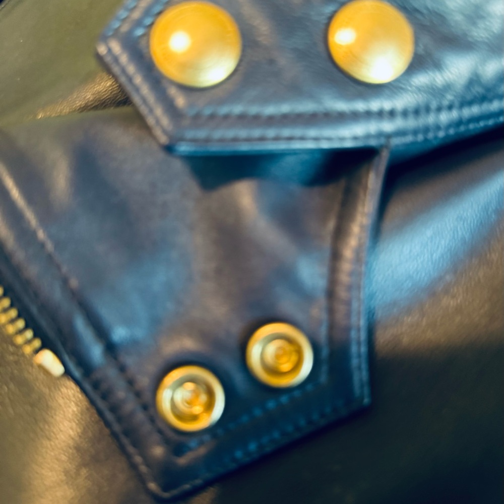 Polo Ralph Lauren Navy Blue Moto leather jacket. - Picture 3 of 4